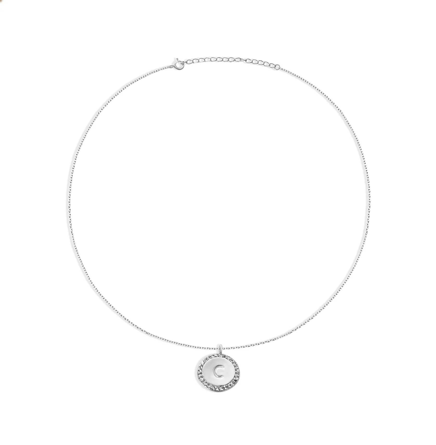 The Block Pave Initial Disc Necklace - Image 10