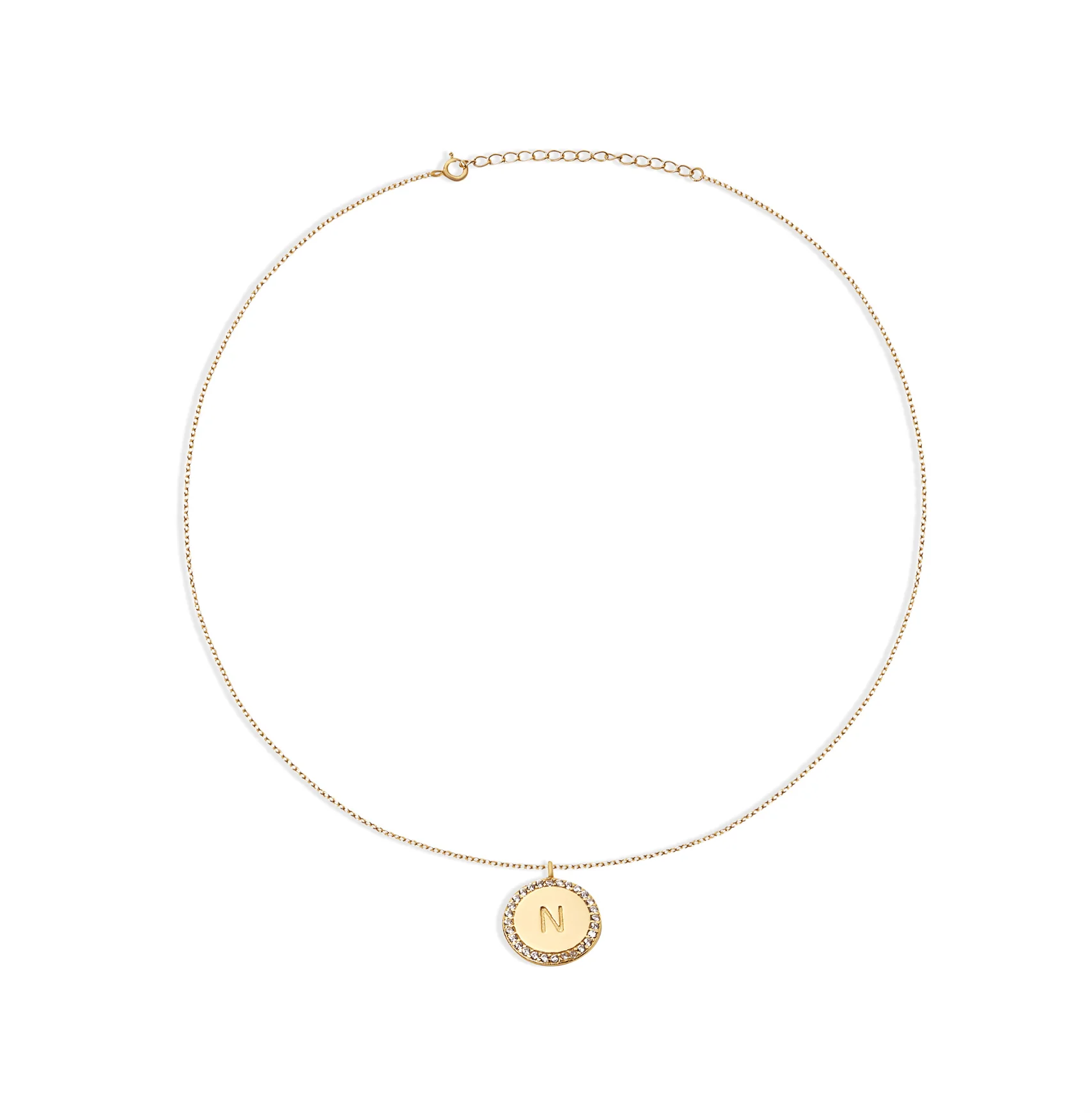 The Block Pave Initial Disc Necklace - Image 6