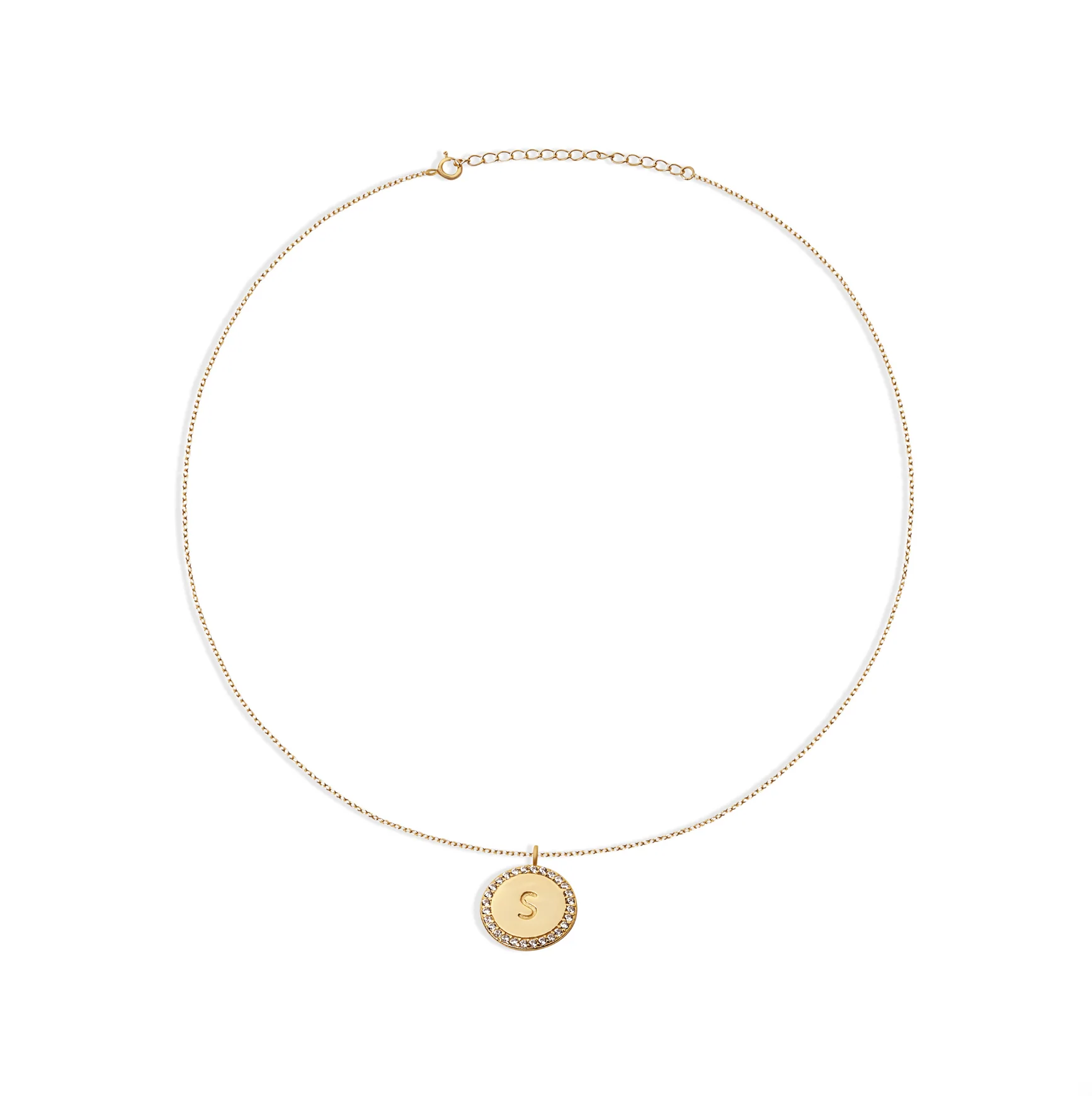 The Block Pave Initial Disc Necklace - Image 8