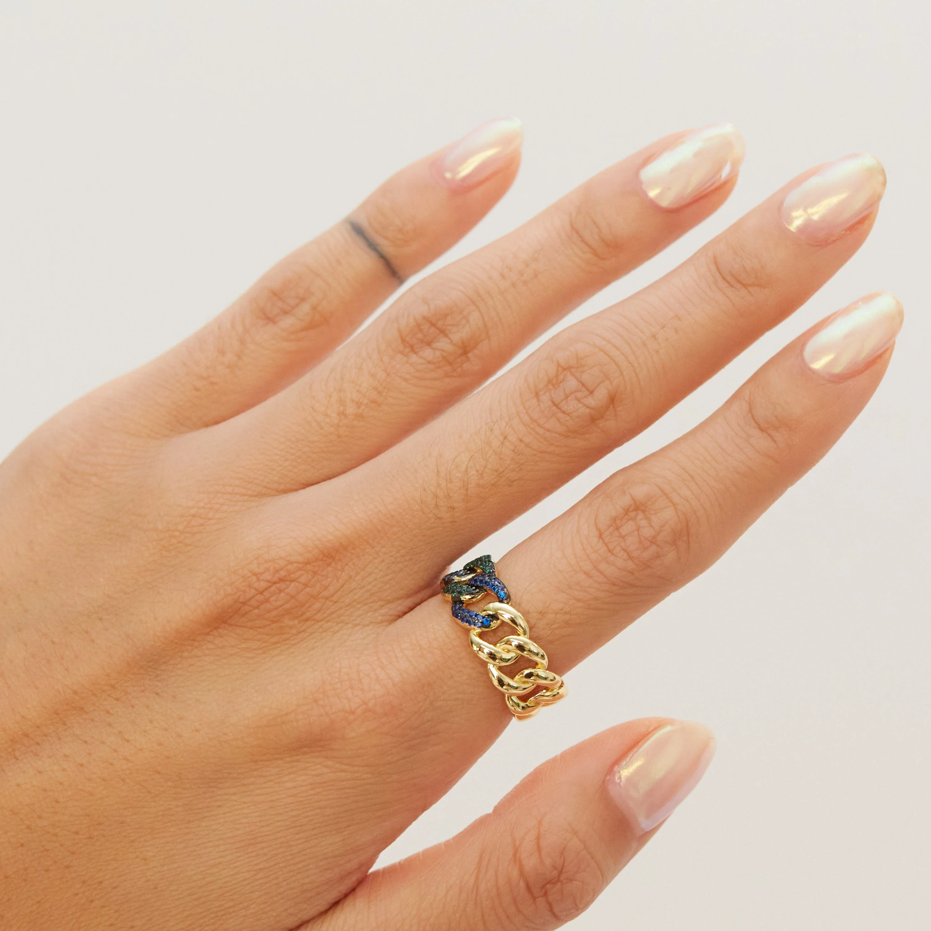 The Blue & Green Half Stone Cuban Link Ring - Image 3