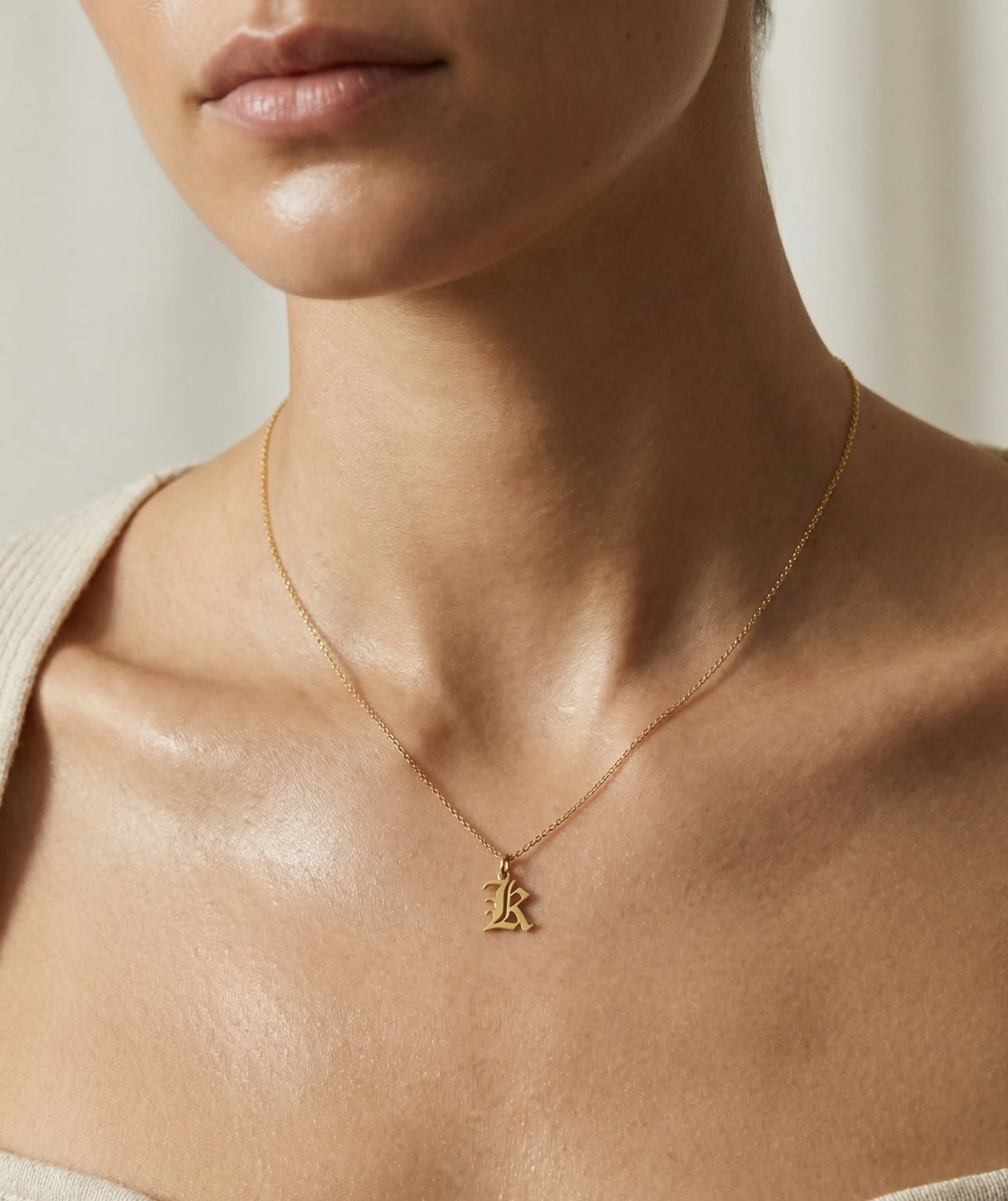 The Mini Old English Initial Pendant Necklace - Image 2