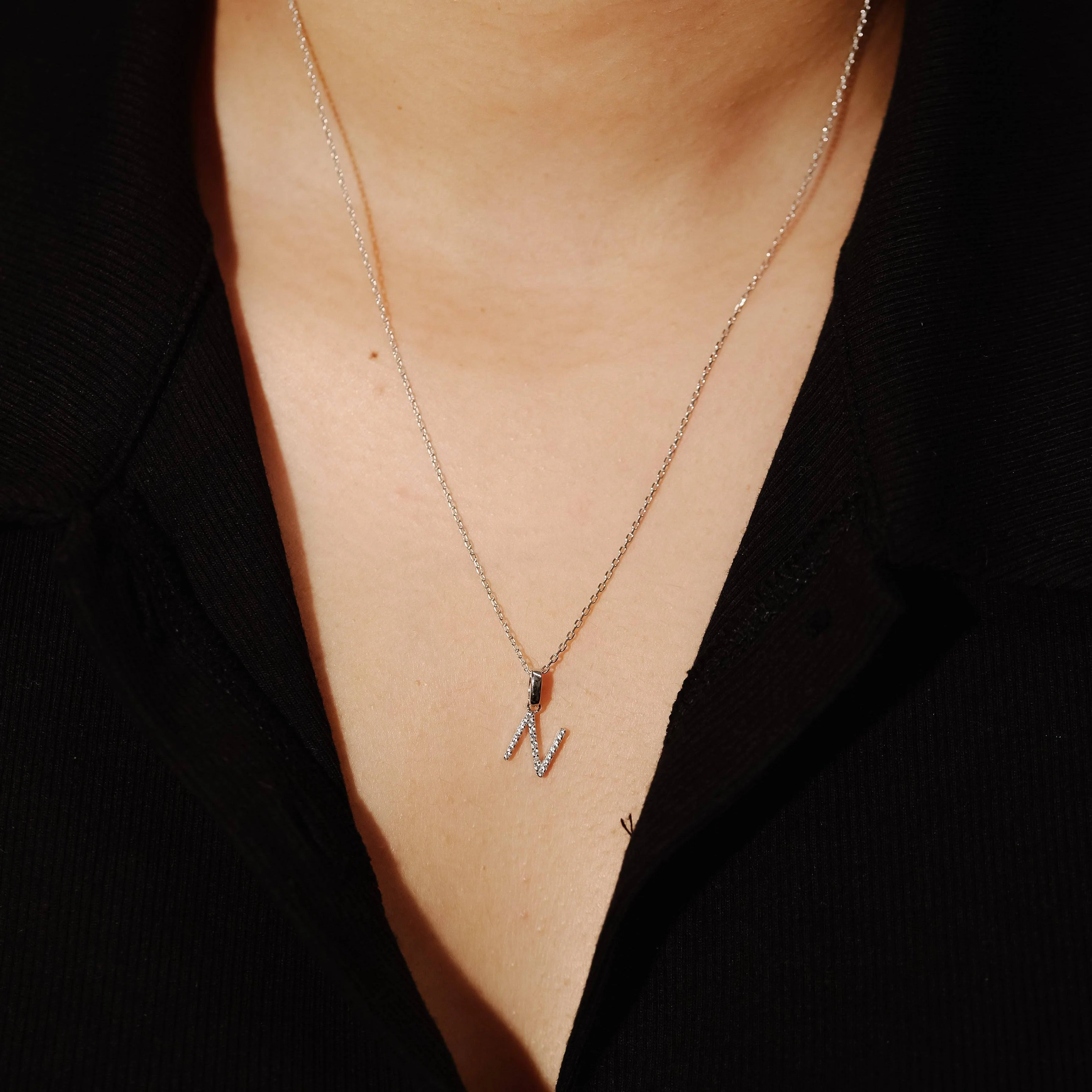 The Pavé Single Block Initial Necklace - Image 4